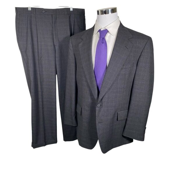 Vintage Stylemor Gildners 2 Piece Suit 44R/37W Grey Wool Subtle Glen Plaid Check - Picture 1 of 16